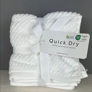 Quick Dry White Washcloths 100% Zero Twist Cotton Textured 6 Piece Set NEW
